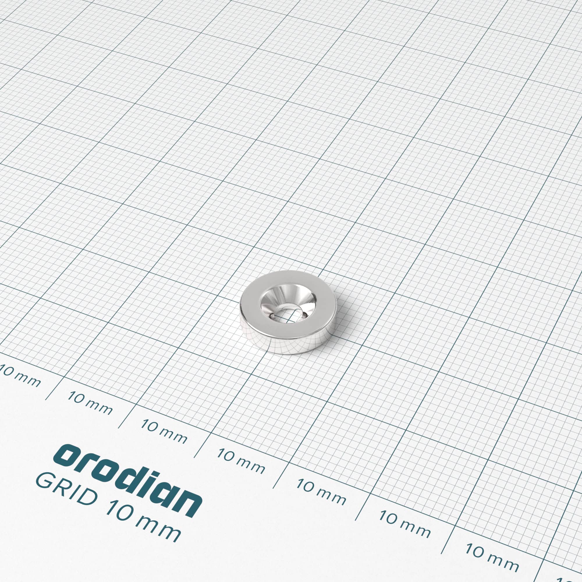Neodýmový magnet valec 12×3 mm s dierou M3 (severný pól na strane s priehlbinou) - N38 – Obrázok 2
