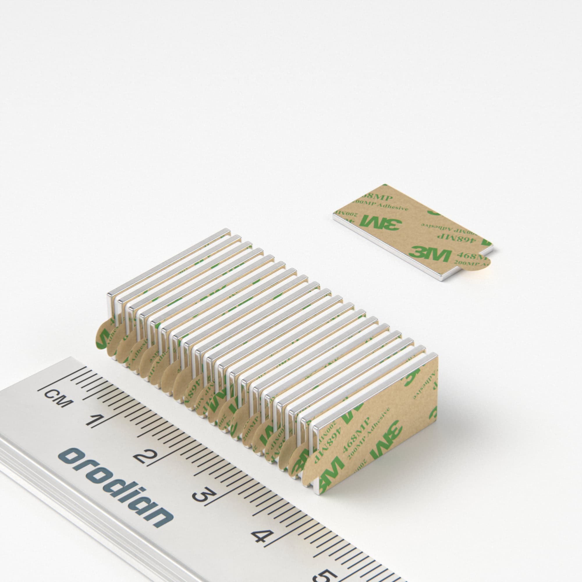 Neodýmový magnet kváder 20×10×1 mm so samolepkou - N38