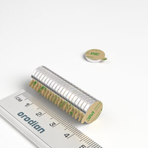 Neodýmový magnet valec 12×2 mm so samolepkou - N38