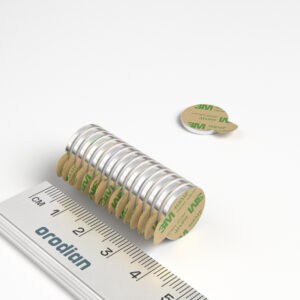 Neodýmový magnet valec 14×1,5 mm so samolepkou - N42