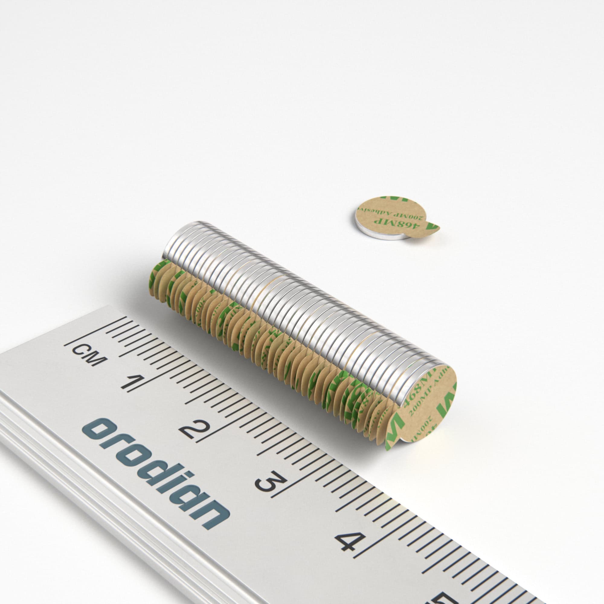 Neodýmový magnet valec 8×0,75 mm so samolepkou - N38